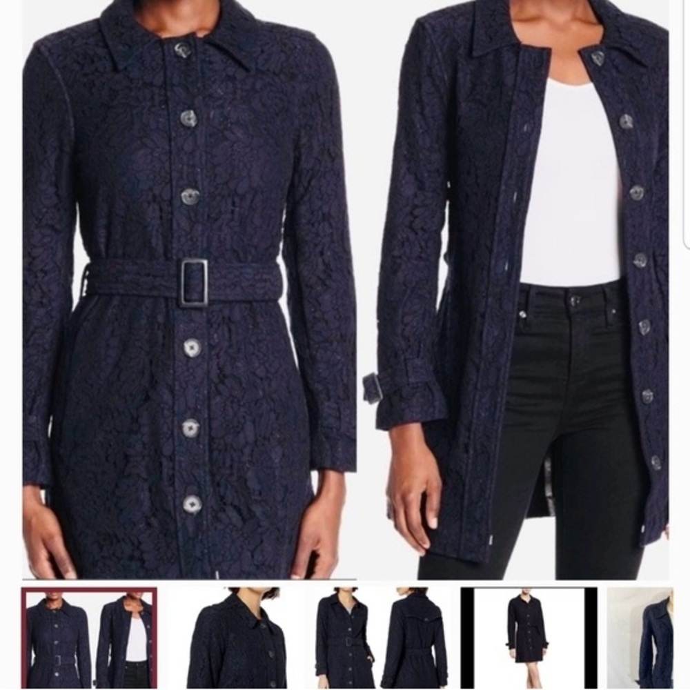 Cupcakes & Cashmere Navy Blue Lace Trench Coat Small